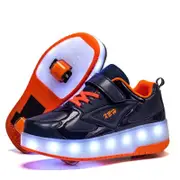 Nevenka Kids LED Roller Skate Shoes Boys Girls Sneakers with Double Wheel-CD888-Blue