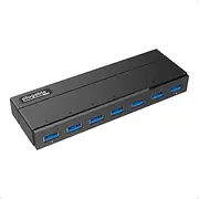 Plugable 7 Port USB 3.0 Hub with 36W Power Adapter and Two Smart Charging ports for Android Apple iOS and Other Devices