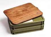 Babadoh Dough Trays & Walnut Board Set – Includes 2 Olive Green Durable, Stackable Trays & 1 Walnut Board – Versatile Storage & Serving Solution for Pizza Lovers – Home & Outdoor Adventures
