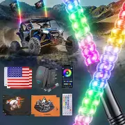 2 Pack 3FT Whip Lights with Spring Base & Rocker Switch，App & Remote Control Led
