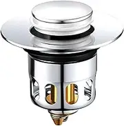 EZONEDEAL Upgraded Bathroom Drain Stopper Bullet Core Push Type Pop-up Universal Sink Filter Washbasin Drain Stainless Strainer Plug with Basket Hair Catcher