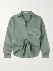 [Andres Otalora] Andres Otalora - Reflejos Tie-front Linen Shirt - Sage green - US6 US 6 Green