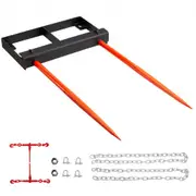 VEVOR 49" Hay Spear, Bale Spears 1360kg Loading Capacity, Skid Steer Loader Tractor Bucket Attachment with 2pcs 17.5" Stabilizer Spears and 60" Chain,