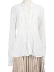 White Linen Eyelit Bib Blouse