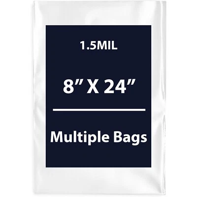 1.5Mil 8" X 24" | LDPE Clear Flat Poly Bags, Flexible & Durable | Multiple Bags