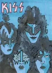 ACEO Original Art - KISS - band card Ooak Gene Simmons Ace Frehley Paul Stanley