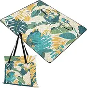 Yoogain Picnic Essentials Cute Grass Portable Play Mat for 8 to 10 Adults Spring Gifts Tropical Plants Green 60x80in