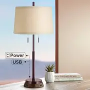Modern Table Lamp with Outlet USB Workstation Base Bronze Living Room Bedroom