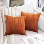 2x Velvet Throw Pillows for Couch Bed Sofa (Inserts + Pillow Covers, Orange)