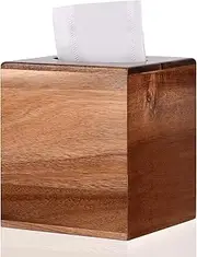 KYDIFS Tissue Box Cover Square, Acacia Wood Tissue Box Holder with Slide-Out Bottom, Wooden Tissue Box Cover Cube for Bathroom, Bedroom, Dinner Table, Office,Kitchen(Square)