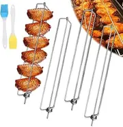 4 Pcs Flat Chicken Wing BBQ Fork, Chicken Wing Holder for Grill, Wing Rails for Chicken, Clamping Wing Rails, Stainless Steel Chicken Wings Grilling Rails, Comes with 2 Silicone Oil Brushes
