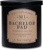 [Manly Indulgence] Bachelor Pad Scented Jar Candle, Cotton Wick, Premium Soy Blend White Wax, 60 hr Burn, Matte Black Jar Candle for Home and Men, 16.5 oz - USA Poured