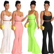 Halter Crop Tops & Bell Bottom Flare Pants Two Piece Set