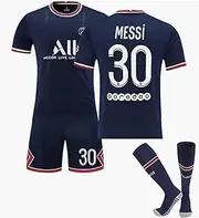 [PIOGHAX] Kids Soccer Jerseys, 2021-2022 Jersey Paris Saint-Germain PSG #30 Messi Home Navy Blue Fan Jersey Top+Shorts+Socks Set Sport Series