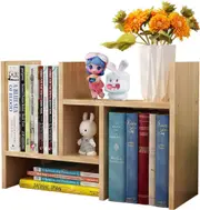 Adjustable Desktop Bookshelf Storage Organizer - Wood Display Shelf for Office