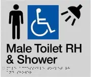 Male Accessible Toilet Right Hand & Shower Sign MDTSRH-SILVER (Braille)