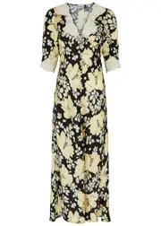 Rixo Simone Floral-print Satin Midi Dress - Black - XL (UK 16 / XL) XL (UK 16 / XL)