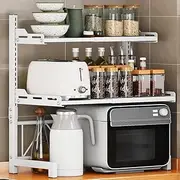 Expandable Microwave Rack, Carbon Steel 3-Tier Countertop Shelf