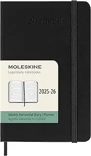 Moleskine DHB18WH2Y26 Notebook, Begins July 2025, 18 Months, Weekly Horizontal Diary, Pocket Size (W x H x H): 3.5 x 5.5 inches (9 x 14 cm), Hardcover, Black