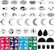 Bowitzki face Paint Stencils Kit with Sponges,30 Reusable face Paint Stencils & 32 Stencil Stickers,6 pcs sponges for Body Face Painting Halloween Christmas Makeup