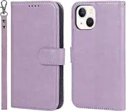 Case for iPhone 14 Plus Leather Wallet Case with Card Holder Slot SunYoo Drop Protection Shockproof Cover Kickstand Magnetic Handbag with Wrist Strap Women Men Flip Folio for iPhone 14Plus Purple
