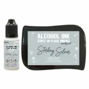 Couture Stayz in Place Alcohol Ink Pad +12ml reinker Sterling Silver Pearlescent