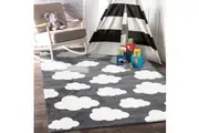 Dark Grey And White Clouds Kid Rug - 120x170 cm