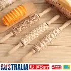 13.7in Wooden Christmas Embossed Rolling Pin Pastry Baking Cookies Stamp Tool