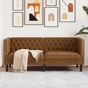 Brown Faux Suede 2-Seater Sofa - Modern Chesterfield Couch for Small Living Room, Reading, Lounging, Modular Furniture Concept, Comfortable