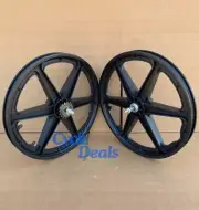 20" Bicycle Plastic Black Mag Wheels 6 Spoke Set for GT Dyno BMX Old School Rims