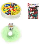 Bead and Jewelry Making Kit 300 Xmas Pom-Poms, 9' Parrot Stems, 25m Bead Cord