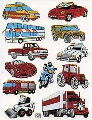 Ambulance Bus Tractor Excavator fire Engine Metallic Glitter Effect 1 Sheet with Many Stickers Size of Sheet 135 x 100 mm Kids Crafts Party Scrabbook