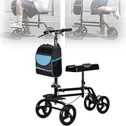 Standing/sitting Folding Knee Scooter, Adjustable Steerable Knee Walker with Storage Bag and Handbrake, Adjustable 89-119 Cm Armrests and 45.5-58 Cm Leg Rest, 330lb Load Capacity, for Elderly