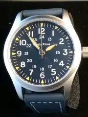 Pagani Design / Rollstimi Blue Quartz 42mm Lume Pilot Watch Thick Leather Band