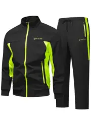 Comfortable Men's Casual Patchwork Sport Suit Jacket and Trousers
