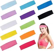 [KUAOOAUK] 12 Pack Women's Yoga Sports Headbands, Elastic Workout Hair Bands, Running Sweat Turban Headwrap, Non-Slip Fashion Hair Wrap