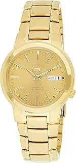 [SEIKO] Men's SNKA10 5 Automatic Gold Dial Gold-Tone Stainless Steel Watch, Gold, Fashion Watches