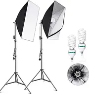 VOLKWELL 50x70cm Softbox Lighting Kit, 2x135W 5500K E27 Socket Bulbs Reflectors Photo Light Professional Photography Continuous Lighting Studio Equipment for Portrait Product Fashion Shooting