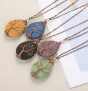 1pcs Natural stone life tree necklace lava wrapped drop-shaped pendant necklace