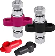 3/8" Remote Battery Terminal Feed Through Connector, Ampper Thru Panel Stud Junction Block Power Post Terminals with Cover for Current Through Panel (1 Pair)