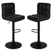 ALFORDSON Bar Stools Ralph Kitchen Swivel Chair Gas Lift Leather/Fabric x2 All Black x 2