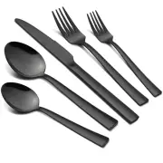 Stainless Steel Black Silverware Set, 20-Piece Square Flatware Cutlery Set fo...