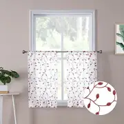 Leaves Short Sheer Tier Curtains Burgundy Red Leaf Embroidery Kitchen Half