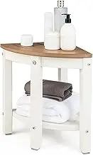 Giantex Corner Shower Bench Stool, Waterproof Bathroom Foot Rest with Storage Shelf for Shaving Legs, Inside Shower and Small Spaces, 2-Tier Corner Seat for Indoor Outdoor Use
