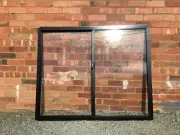 1200h x 1450w NEW Aluminum Sliding window TEXTURA® Black Clear Float