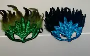 Halloween Feather Mask Costume Accessory Mardi Gras Dress Up Party bundle 2pack