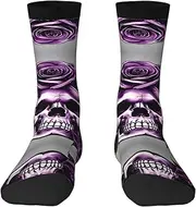 [YANYU] Purple Rose Skull Print Comfort Adult Socks For Men Women Athletic Long Socks Innovative Novelty Fun Socks