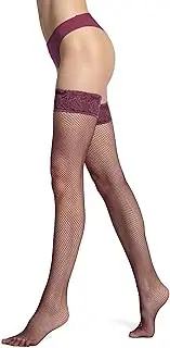 [VENEZIANA NUOVA] RTE Women's Lingerie Tights, Classic Fishnet Tights with Medium Mesh Width, Support Stockings with Silicone, Suspender Stockings, Lace 7 cm Wide, Women's Tights