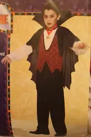 Vampire Shirt w attached Vest & Cape & Medallion Halloween Costume Small (6-8)