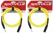 2 Rockville RCXMB10-Y Yellow 10' Male REAN XLR to 1/4'' TRS Balanced Cables